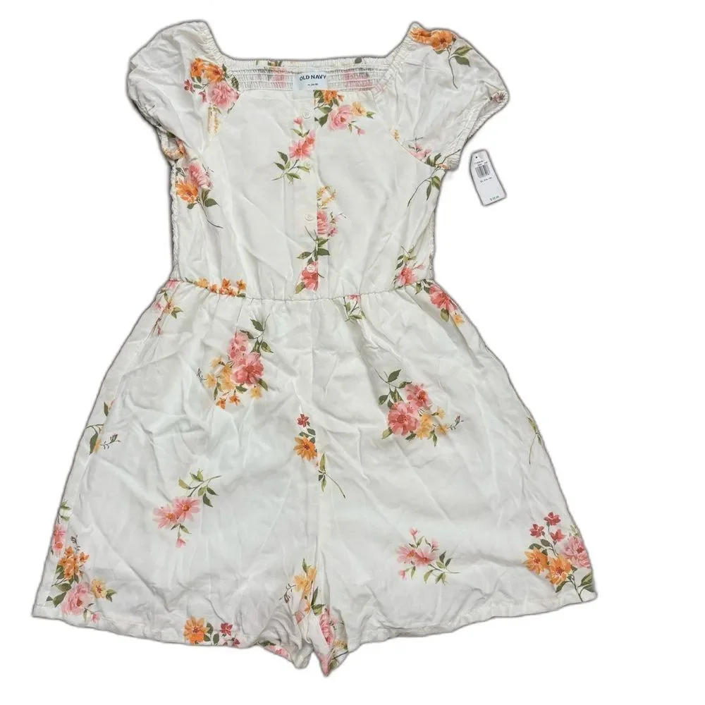 Old Navy Girls Romper Floral Square-Neck Flowy Elastic Back Sz XL 14/16 NWT